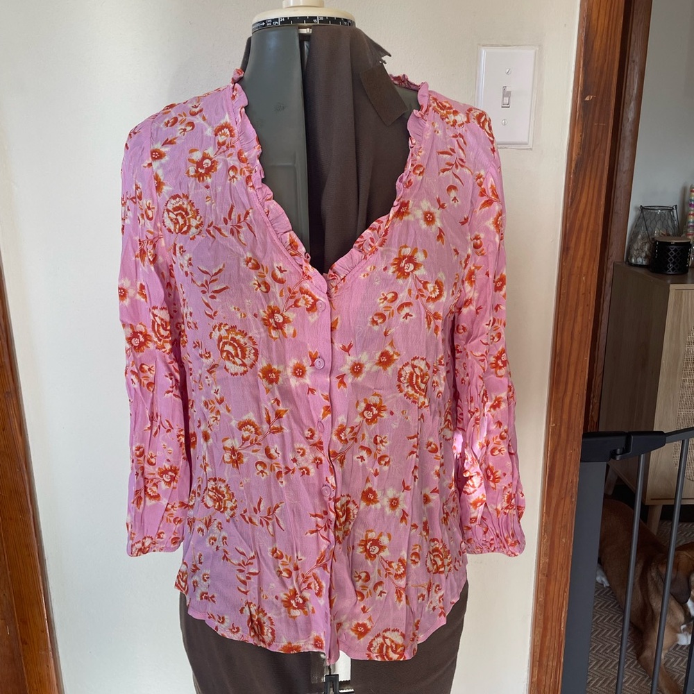 Lush Pink and Orange Floral Blouse